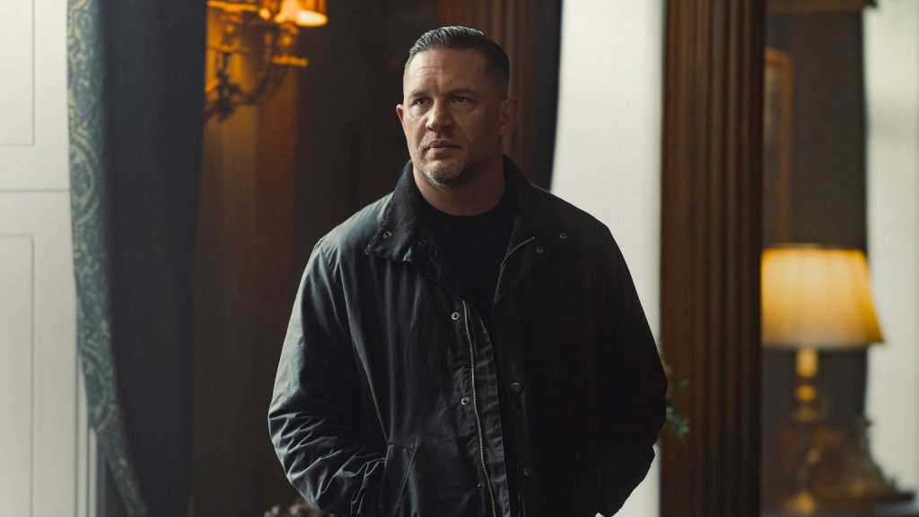 Tom Hardy as Harry Da Souza in MobLand showing a brushed-back haircut and short tapered sides