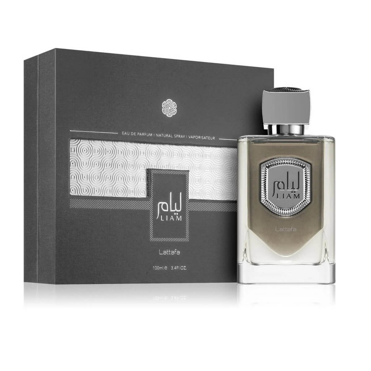 Lattafa Liam Grey 100 ml Eau de Parfum bottle and box